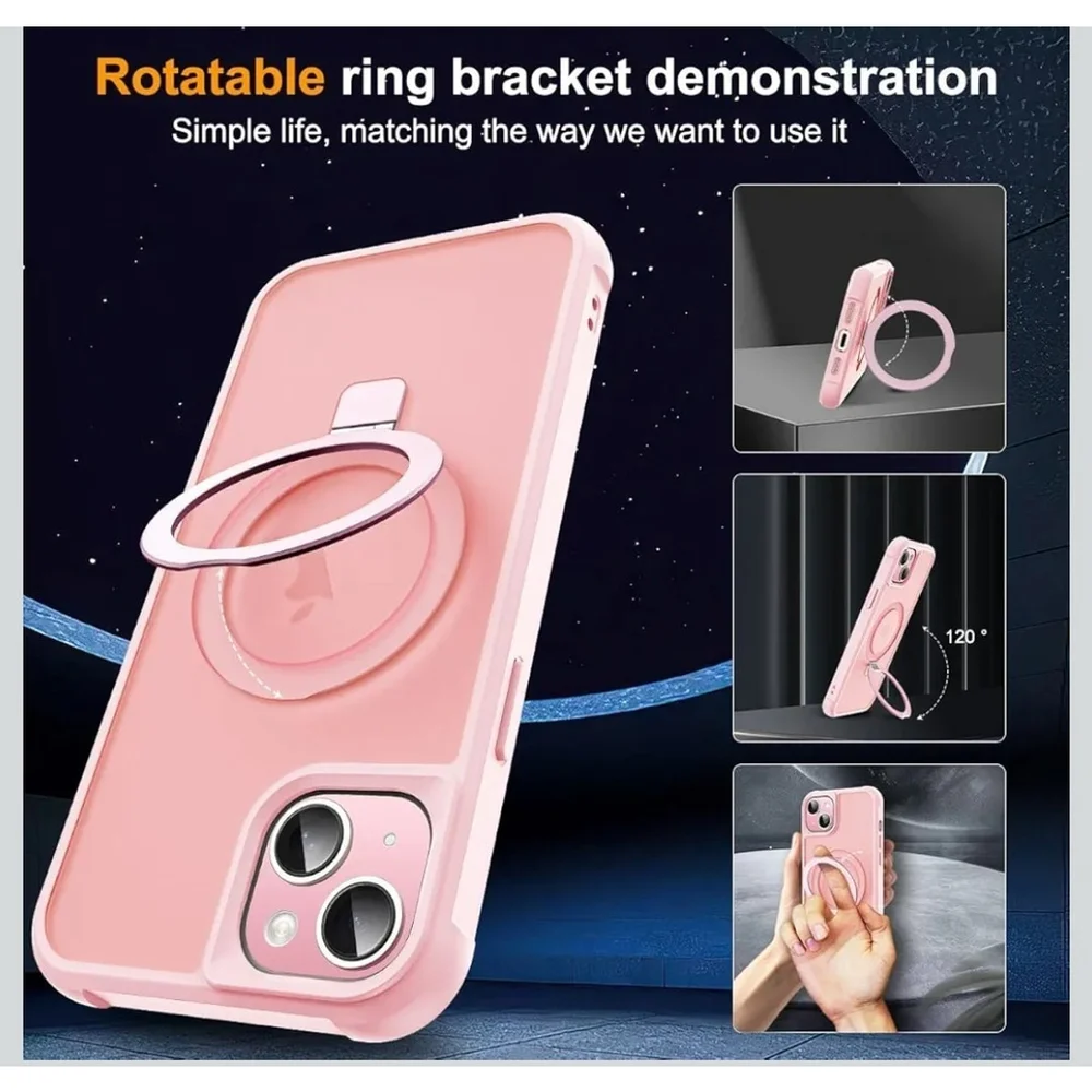 Saitong iPhone 15 Pink Phone Case 6.1 Inch Kickstand Ring Holder Shockproof NIB